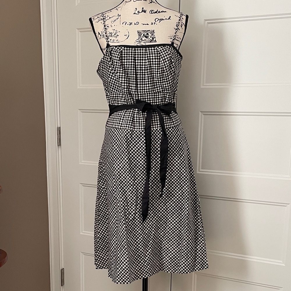 OC by OC Elegant Black and White Checkered Midi Dress Size 14